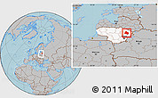 Gray Location Map of Utenos, highlighted country, within the entire country, hill shading