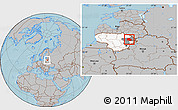 Gray Location Map of Utenos, highlighted country, highlighted parent region, hill shading