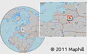Gray Location Map of Utenos, highlighted parent region, within the entire country, hill shading