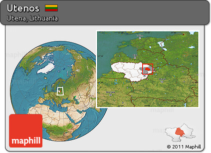 Satellite Location Map of Utenos, highlighted country, highlighted parent region