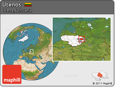 Satellite Location Map of Utenos, highlighted country, highlighted parent region