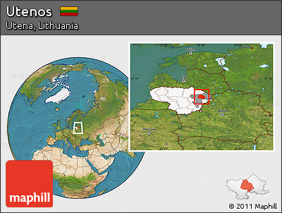 Satellite Location Map of Utenos, highlighted country, highlighted parent region