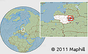 Savanna Style Location Map of Utenos, highlighted country, highlighted parent region, within the entire country, hill shading