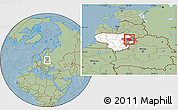Savanna Style Location Map of Utenos, highlighted country, highlighted parent region, hill shading