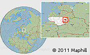 Savanna Style Location Map of Utenos, highlighted country, hill shading