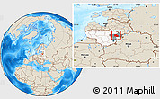 Shaded Relief Location Map of Utenos, highlighted country, highlighted parent region