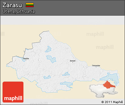 Classic Style 3D Map of Zarasu, single color outside