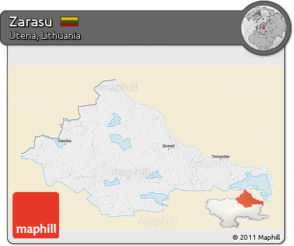 Classic Style 3D Map of Zarasu, single color outside