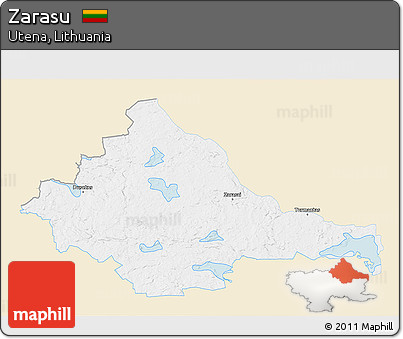 Classic Style 3D Map of Zarasu, single color outside