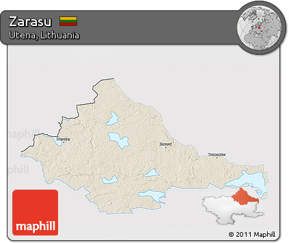 Shaded Relief 3D Map of Zarasu, single color outside