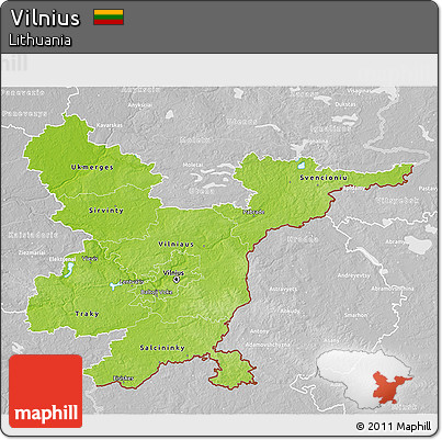 Physical 3D Map of Vilnius, lighten, desaturated