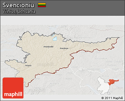 Shaded Relief 3D Map of Svencioniu, lighten, semi-desaturated