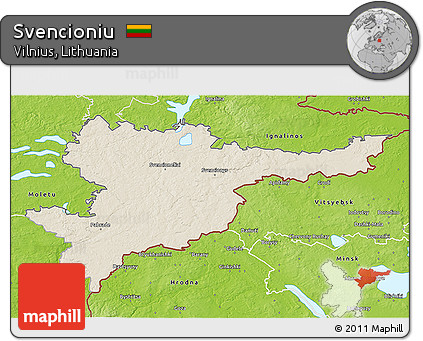 Shaded Relief 3D Map of Svencioniu, physical outside
