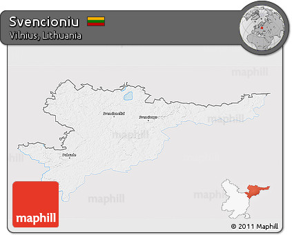 Silver Style 3D Map of Svencioniu, single color outside