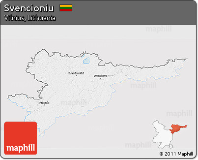 Silver Style 3D Map of Svencioniu, single color outside