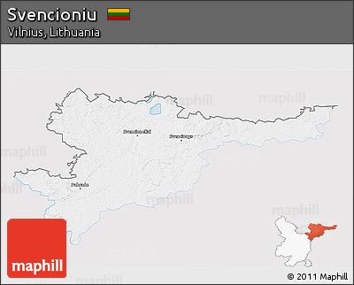Silver Style 3D Map of Svencioniu, single color outside