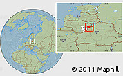Savanna Style Location Map of Svencioniu, highlighted parent region, hill shading