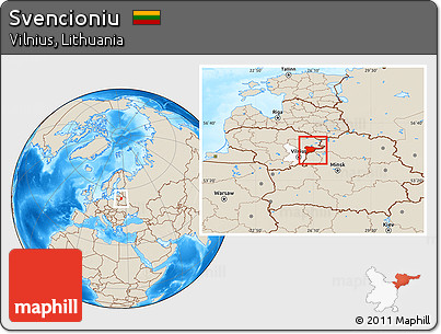 Shaded Relief Location Map of Svencioniu, highlighted parent region