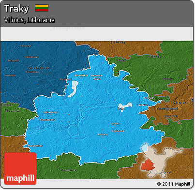 Political 3D Map of Traky, darken