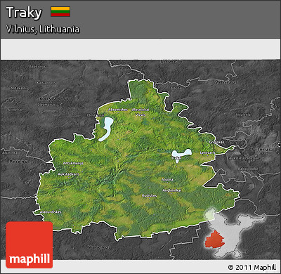 Satellite 3D Map of Traky, darken, desaturated
