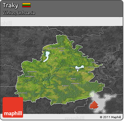 Satellite 3D Map of Traky, darken, desaturated