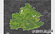 Satellite 3D Map of Traky, darken, desaturated
