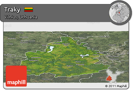 Satellite Panoramic Map of Traky, semi-desaturated