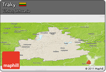 Shaded Relief Panoramic Map of Traky, physical outside