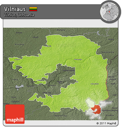 Physical 3D Map of Vilniaus, darken, semi-desaturated