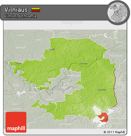 Physical 3D Map of Vilniaus, lighten, semi-desaturated