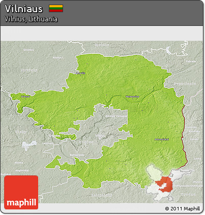 Physical 3D Map of Vilniaus, lighten, semi-desaturated