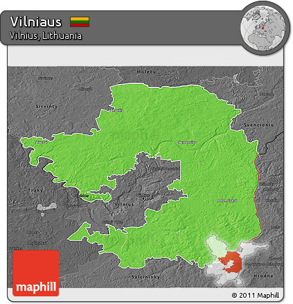 Political 3D Map of Vilniaus, darken, desaturated