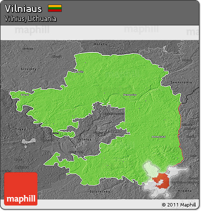 Political 3D Map of Vilniaus, darken, desaturated