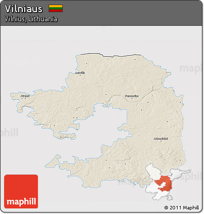 Shaded Relief 3D Map of Vilniaus, single color outside