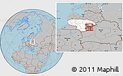 Gray Location Map of Vilniaus, highlighted country, highlighted parent region, hill shading