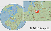 Savanna Style Location Map of Vilniaus, highlighted parent region, hill shading