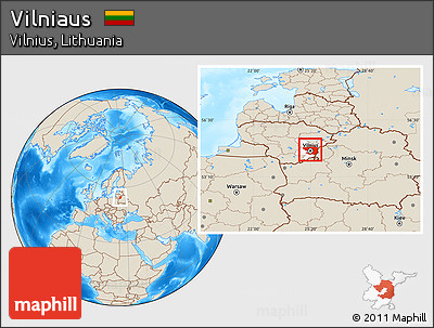 Shaded Relief Location Map of Vilniaus, highlighted parent region
