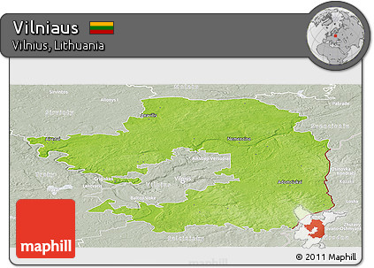 Physical Panoramic Map of Vilniaus, lighten, semi-desaturated