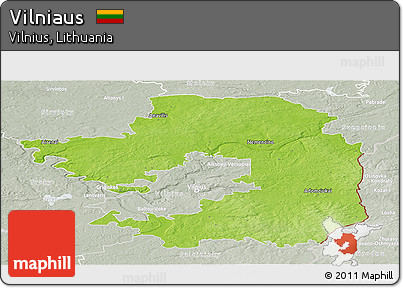 Physical Panoramic Map of Vilniaus, lighten, semi-desaturated