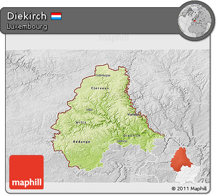 Physical 3D Map of Diekirch, lighten, desaturated
