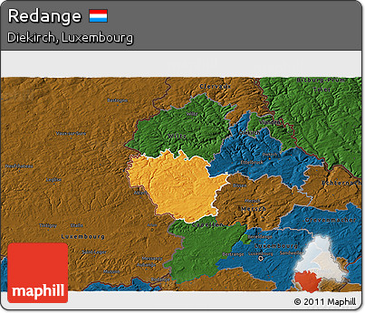 Political 3D Map of Redange, darken
