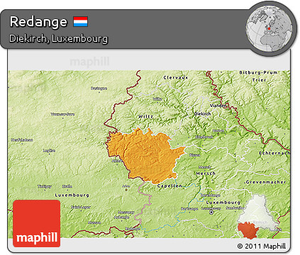 Political 3D Map of Redange, physical outside