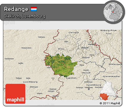 Satellite 3D Map of Redange, shaded relief outside