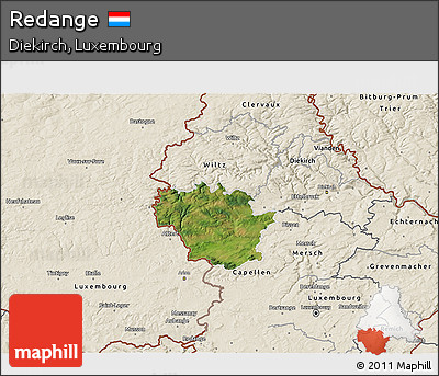 Satellite 3D Map of Redange, shaded relief outside