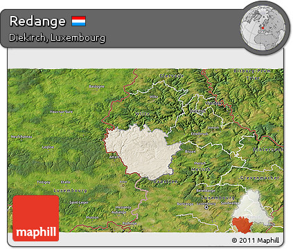 Shaded Relief 3D Map of Redange, satellite outside