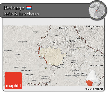 Shaded Relief 3D Map of Redange, semi-desaturated