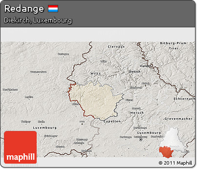 Shaded Relief 3D Map of Redange, semi-desaturated