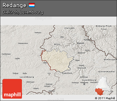 Shaded Relief 3D Map of Redange, semi-desaturated