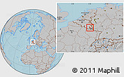 Gray Location Map of Redange, highlighted parent region, hill shading