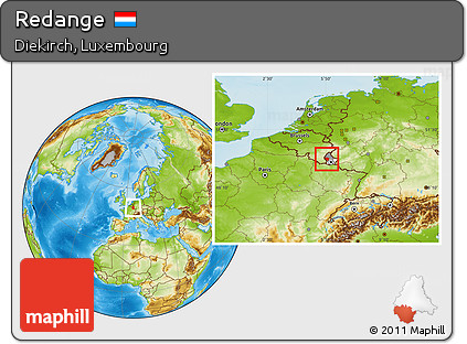 Physical Location Map of Redange, highlighted country, highlighted parent region